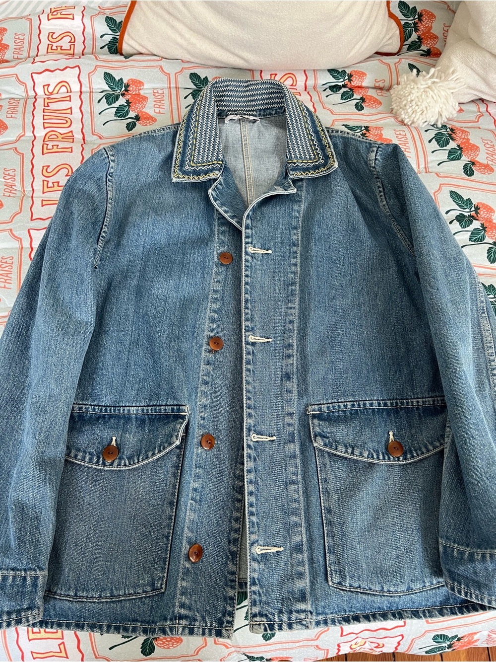 Re/Done 70s Denim Work Jacket with Embroidered Collar, oversized S